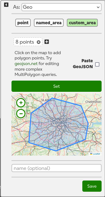 The term editor, showing a geo polygon query.