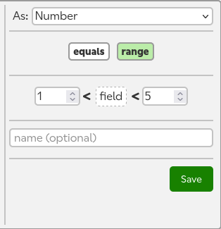 The right side of the term editor, showing a number range query.
