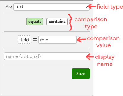 A labelled screenshot of the right side of the term editor.