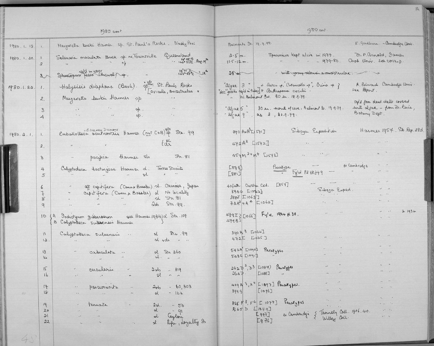 Zoology Accessions Register: Bryozoa: 1971 - 1986: page 86