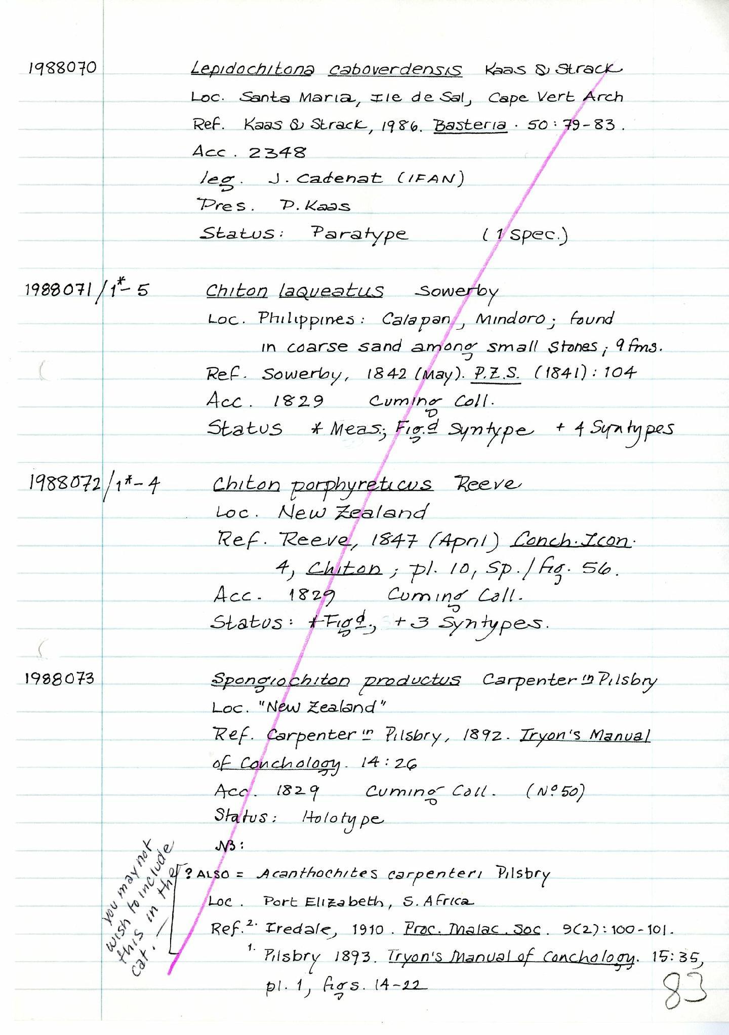Zoology Accessions Register: Mollusca: 1986 - 1993: page 83