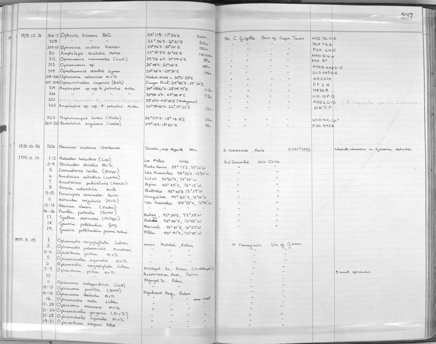 Zoology Accessions Register: Echinodermata: 1935 - 1984: page 237