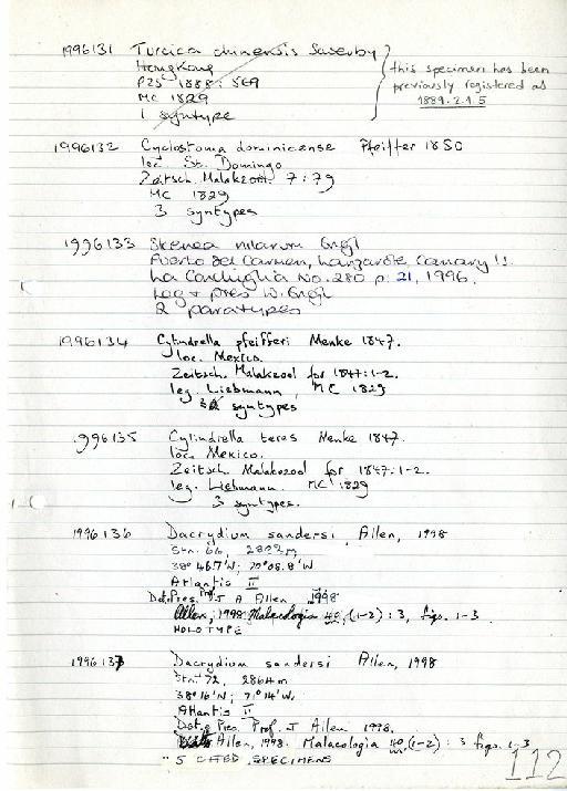 Cylindrella pfeifferi subterclass Tectipleura Menke, 1847 - Zoology Accessions Register: Mollusca: 1994 - 1997: page 112