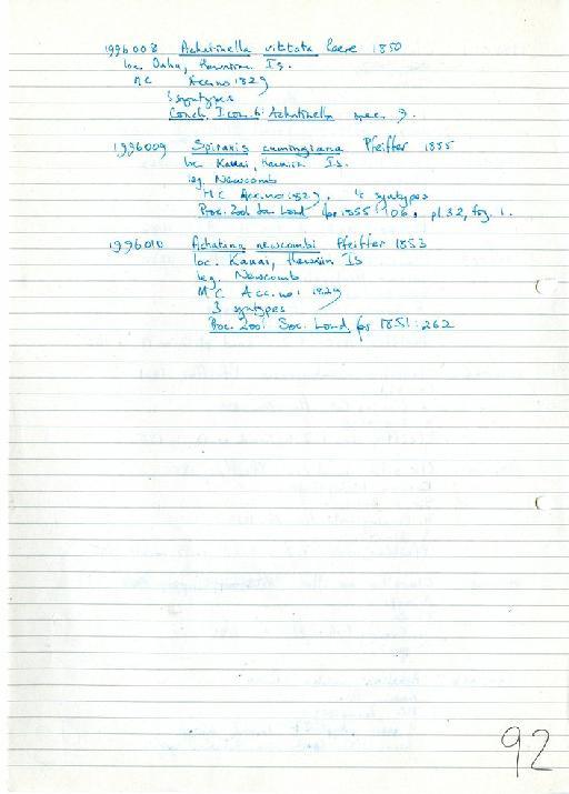 Spiraxis cumingiana subterclass Tectipleura L. Pfeiffer, 1855 - Zoology Accessions Register: Mollusca: 1994 - 1997: page 92