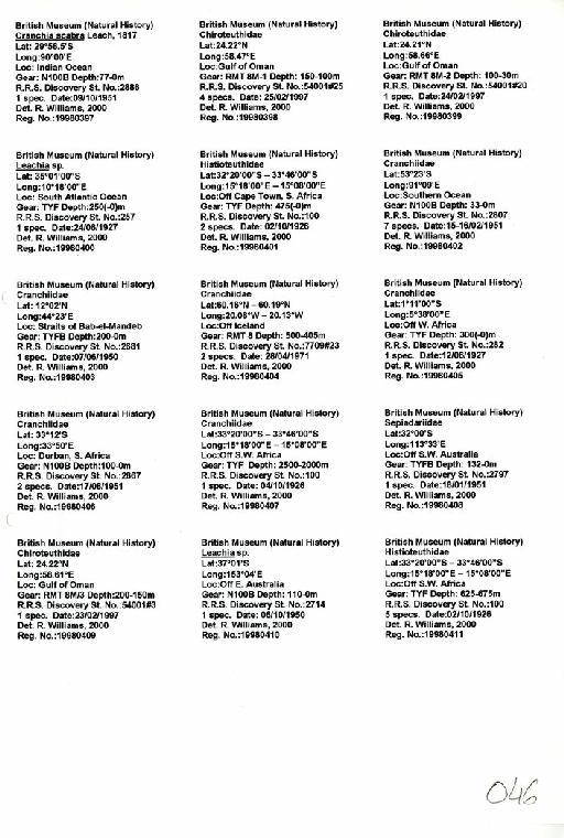 Cranchiidae Prosch, 1847 - Zoology Accessions Register: Mollusca: 1998 - 2000: page 46