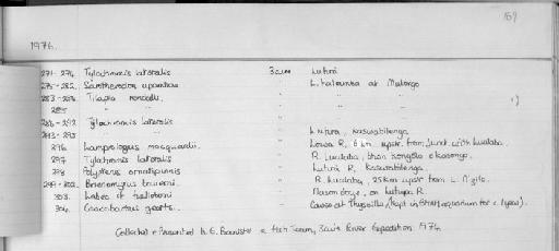 Sarotherodon upembae - Zoology Accessions Register: Fishes: 1971 - 1985: page 169A